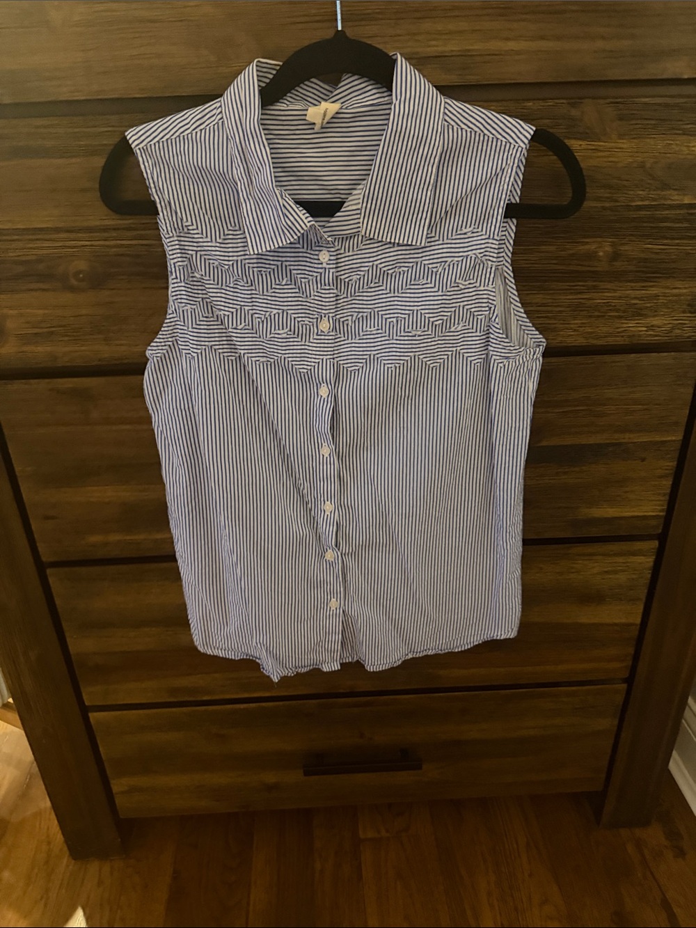 Ivy Jane Sleeveless Blue & White Striped Button-Front Women's Top